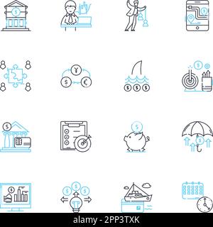 Equity market linear icons set. Stocks, Investments, Trading, Financial, Profit, Loss, Shareholders line vector and concept signs. Bullish,Bearish Stock Vector