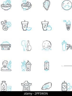 Nourishment field linear icons set. Nutrients, Greens, Proteins, Superfoods, Carbohydrates, Vitamins, Minerals line vector and concept signs Stock Vector