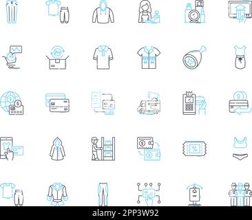 Apparel acquisition linear icons set. Fashion, Clothing, Style, Acquisition, Purchase, Retail, Store line vector and concept signs. Brand,Trend,Online Stock Vector