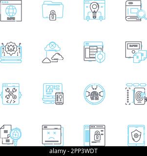Mobile privacy linear icons set. Encryption, Cybersecurity, Authentication, Biometrics, Privacy, Data, Location line vector and concept signs Stock Vector