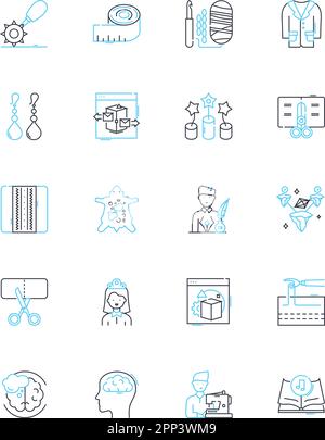 Toy store linear icons set. Playthings, Dolls, Action figures, Puzzles, Board games, Educational, Outdoor line vector and concept signs. Building Stock Vector