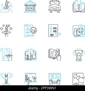 Advanced instruction linear icons set. Critical thinking, Creativity, Innovation, Problem-solving, Collaboration, Communication, Leadership line Stock Vector