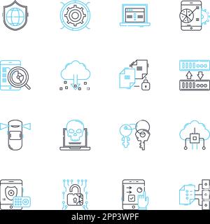 Privacy policy linear icons set. Consent, Information, Transparency, Security, Confidentiality, Personal, Data line vector and concept signs. Rights Stock Vector