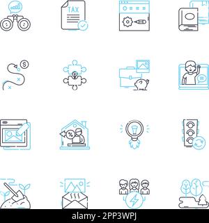 Professional workplace linear icons set. Productivity, Collaboration, Ethics, Accountability, Communication, Innovation, Leadership line vector and Stock Vector