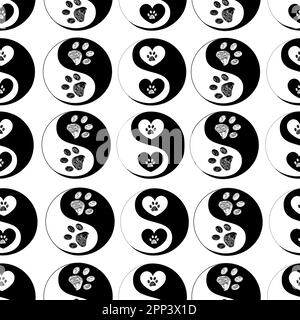 Ying Yang made of paw print seamless fabric design pattern Stock Vector