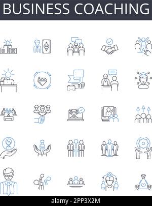 Business coaching line icons collection. Life coaching, Executive coaching, Leadership training, Career counseling, Performance coaching, Employee Stock Vector