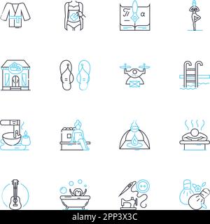 Quiet solitude linear icons set. Tranquility, Solitude, Calmness, Serenity, Peacefulness, Isolation, Seclusion line vector and concept signs Stock Vector