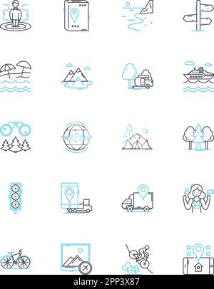 Global Navigation Satellite System (GNSS) linear icons set. Navigation, GPS, Satellites, Positioning, Tracking, Geo-location, Wayfinding line vector Stock Vector