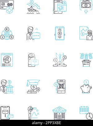 Wealth solutions linear icons set. Investments, Savings, Retirement, Growth, Planning, Diversity, Asset management line vector and concept signs Stock Vector