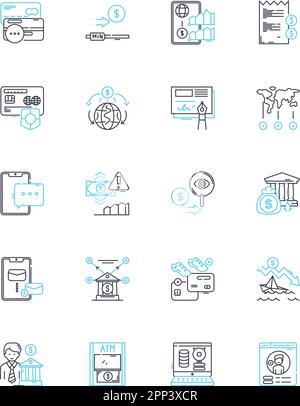 E-banking linear icons set. Digital, Transactions, Online, Banking, Security, Fintech, Mobile line vector and concept signs. Accessibility,Convenience Stock Vector