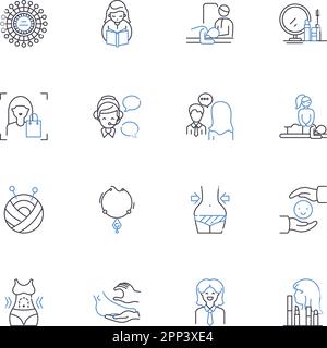 Queens line icons collection. Diversity, Royalty, Culture, History, Borough, Vibrant, Artistic vector and linear illustration. Urban,Melting pot Stock Vector