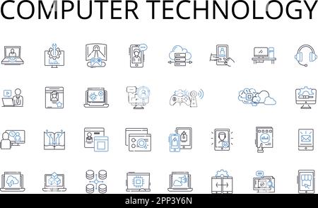 Computer technology line icons collection. Information technology, Digital innovation, Electronic advancement, Technological progress, Cyber space Stock Vector