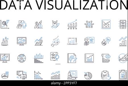 Data visualization line icons collection. Information display, Graphic depiction, Numerical illustration, Data presentation, Statistic representation Stock Vector