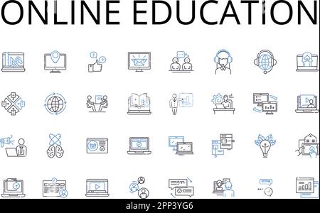 Online education line icons collection. Digital learning, E-Learning, Distance education, Remote instruction, Virtual schooling, Web-based training Stock Vector