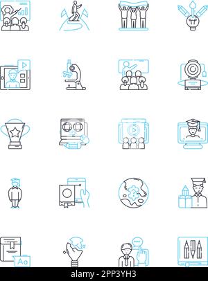 Cyber schooling linear icons set. Virtual, Online, Distance, E-learning, Remote, Digital, Web-based line vector and concept signs. Electronic,Home Stock Vector