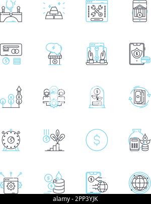 Public Finance linear icons set. Budgeting, Revenue, Expenditure, Taxation, Debt, Deficit, Surplus line vector and concept signs. Grants,Loans Stock Vector