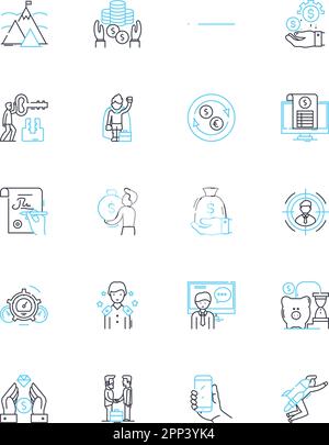 Commercial trade linear icons set. Import, Export, Shipping, Logistics, Distribution, Supply, Sales line vector and concept signs. Marketing Stock Vector