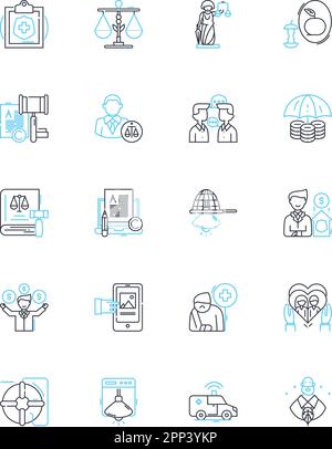 Assurance linear icons set. Confidence, Reliability, Trusrthiness, Security, Certainty, Protection, Safety line vector and concept signs. Guarantee Stock Vector