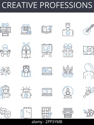 Creative professions line icons collection. Fashion industry, Media careers, Artistic jobs, Innovative fields, Inventive vocations, Visionary Stock Vector