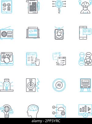 Meetings and sessions linear icons set. Conference, Session, Summit ...