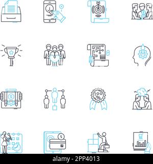 Organizational behavior linear icons set. Culture, Communication, Leadership, Motivation, Decision-making, Change, Diversity line vector and concept Stock Vector