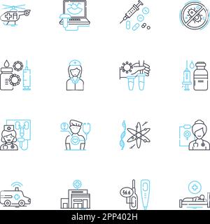 Clinical services linear icons set. Behavioral, Addiction, Diagnosis, Treatment, Psychiatry, Psychology, Counseling line vector and concept signs Stock Vector