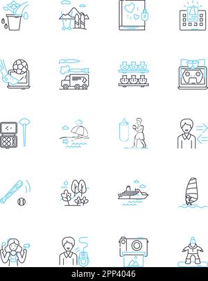 Family reunion linear icons set. Gathering, Reconnecting, Kinfolk, Bonding, Celebrating, Relatives, Genealogy line vector and concept signs. Homestead Stock Vector