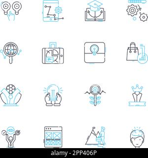 Action planning linear icons set. trategy, Goal, Plan, Execution, Tactics, Objectives, Initiative line vector and concept signs. Organize, Prioritize Stock Vector