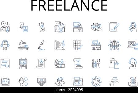 Freelance line icons collection. Independent contractor, Consultant, Self-employed, Soloist, Entrepreneur, Solopreneur, Creative professional vector Stock Vector