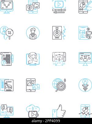 Cyber platforms linear icons set. Social, Nerking, Community, Messaging, Collaboration, Gaming, Streaming line vector and concept signs. E-commerce Stock Vector