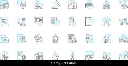 Wealth solutions linear icons set. Investments, Savings, Retirement, Growth, Planning, Diversity, Asset management line vector and concept signs Stock Vector
