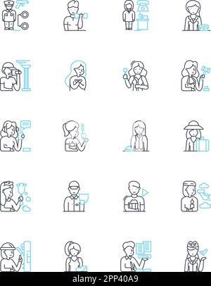Efficient work linear icons set. Productive, Organized, Streamlined, Effective, Systematic, Efficient, Optimized line vector and concept signs Stock Vector