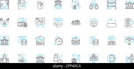 Task completion linear icons set. Finish, Accomplish, Success, Fulfillment, Goal, Achievement, Completion line vector and concept signs. Execution Stock Vector