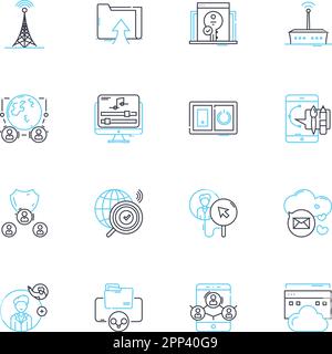 Web 20 linear icons set. Social, Collaborative, User-generated, Interactive, Dynamic, Sharing, Community line vector and concept signs. Crowdsourcing Stock Vector