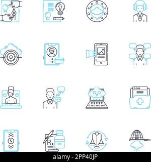 Social mobile linear icons set. Connectivity, Accessibility, Interaction, Sharing, Communication, Engagement, Influence line vector and concept signs Stock Vector