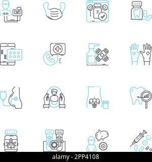 Primary care linear icons set. diagnosis, prevention, treatment, education, screening, referral, follow-up line vector and concept signs. management Stock Vector