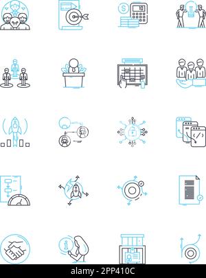 Business merger linear icons set. Consolidation, Merger, Acquisition, Takeover, Integration, Synergy, Efficiency line vector and concept signs Stock Vector