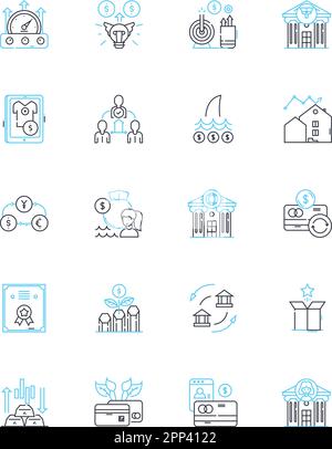 Data evaluation linear icons set. Analysis, Assessment, Scrutiny, Interpretation, Classification, Categorization, Examination line vector and concept Stock Vector