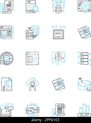 Budget management linear icons set. Frugal, Saving, Planning, Budgeting, Controlling, Tracking, Limiting line vector and concept signs. Allocating Stock Vector