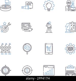 Paradigm and model line icons collection. Shift, Framework, Conceptualization, Perception, Prototype, Ideology, Reinvention vector and linear Stock Vector