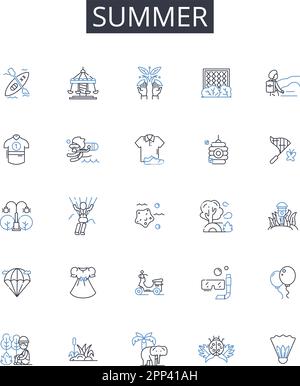 Summer line icons collection. Heatwave, Sunshine, High temps, Beach