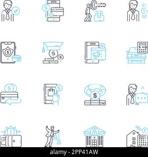 Wealth solutions linear icons set. Investments, Savings, Retirement, Growth, Planning, Diversity, Asset management line vector and concept signs Stock Vector