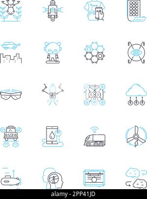 Autonomous vehicles linear icons set. Automation, Self-driving ...