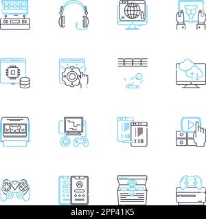 Online shopping linear icons set. E-commerce, Retail, Virtual, Cart, Delivery, Marketplace, Discount line vector and concept signs. Convenience Stock Vector