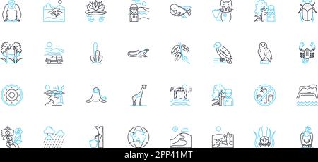 Wildlife linear icons set. Savanna, Habitat, Primate, Tundra, Predator ...
