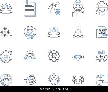 IT department line icons collection. Troubleshooting, Nerking, Cybersecurity, Programming, Hardware, Software, Database vector and linear illustration Stock Vector