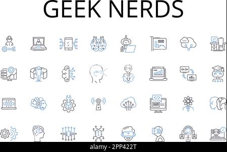 Geek nerds line icons collection. Brainiacs, Savants, Technophiles, Intellects, Cognoscenti, Brainy bunch, Know-it-alls vector and linear illustration Stock Vector