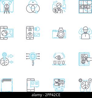 Social media and nerking linear icons set. Connections, Communication, Engagement, Collaboration, Likes, Shares, Followers line vector and concept Stock Vector