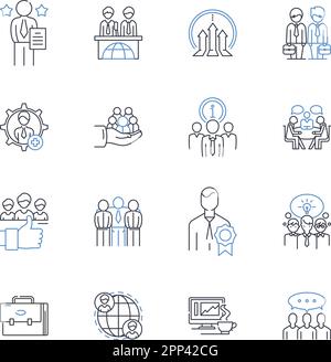 Corporate resources line icons collection. Assets, Budgets, Capital, Collaboration, Competencies, Compliance, Connectivity vector and linear Stock Vector