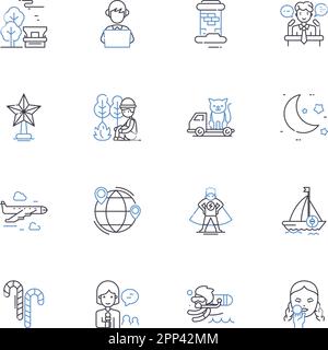 Communal celebrations line icons collection. Ceremony, Ritual, Feast, Gathering, Festivity, Jubilation, Carnival vector and linear illustration. Event Stock Vector